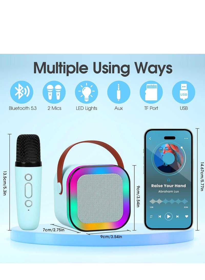 YUNSYE Karaoke Machine for Kids, Mini Portable Bluetooth Karaoke Speaker with 2 Wireless Mics and led Colorful Lights for Kids Adults, Gifts Toys for Girls Boys Family Home Party blue color  - Image 4