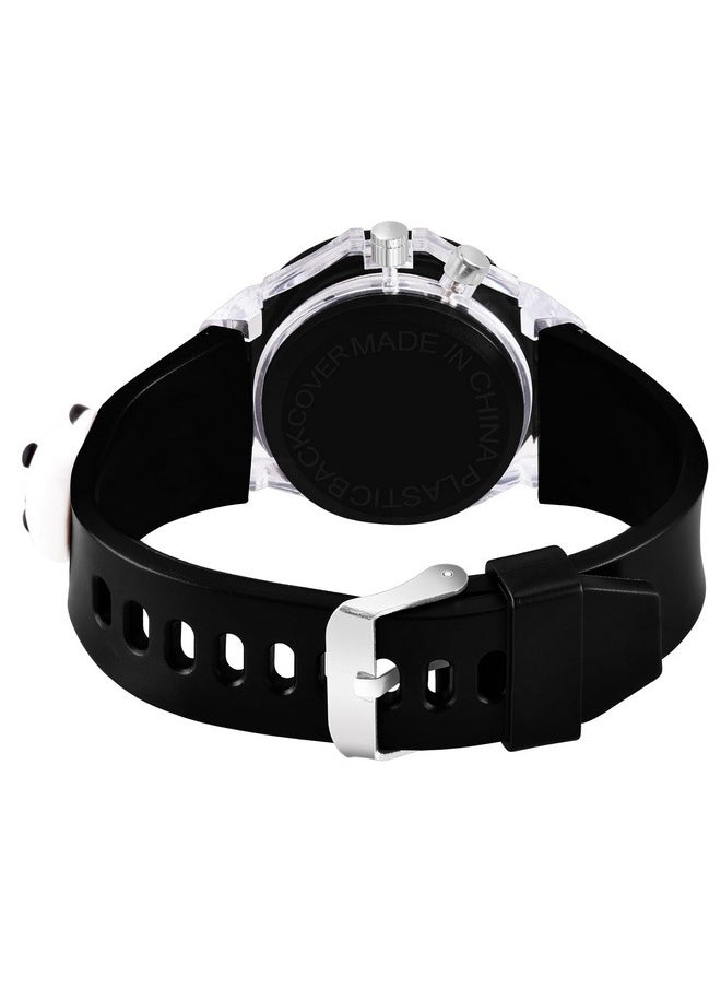 Shocknshop Shocknshop Nylon 3D Cartoon Analouge with 7 Color Glowing Disco Light Unisex Analogue Watch for Kids Girls and Boys (Black Dial Panda), Black Band  - Image 4