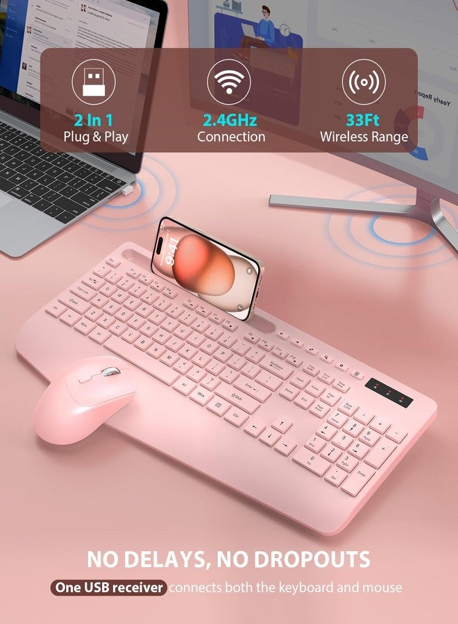 Trueque Wireless Keyboard and Mouse Combo - Full-Sized Ergonomic Keyboard with Wrist Rest, Phone Holder, Sleep Mode, Silent 2.4GHz Cordless Keyboard Mouse Combo for Computer, PC, Laptop, Mac, Windows -Trueque - Image 4
