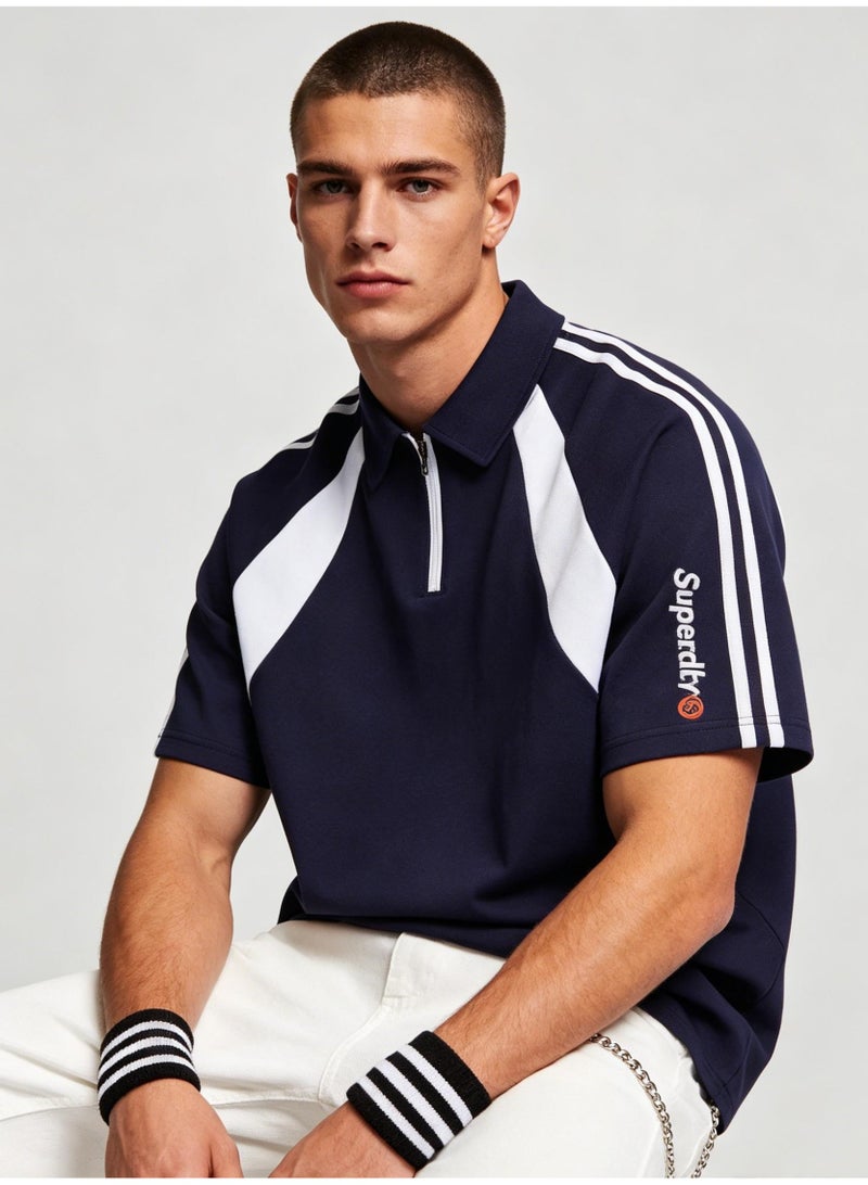 Superdry American contrast half zipper Polo shirt for men and women couples loose sports casual short sleeve shirt. - Image 3