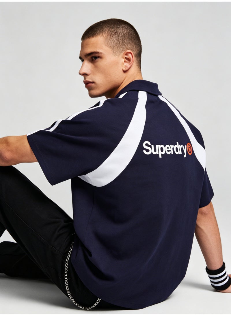Superdry American contrast half zipper Polo shirt for men and women couples loose sports casual short sleeve shirt. - Image 4