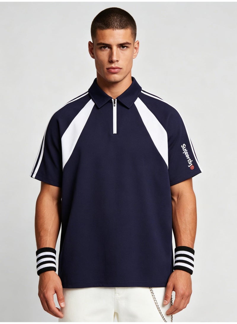 Superdry American contrast half zipper Polo shirt for men and women couples loose sports casual short sleeve shirt. - Image 5