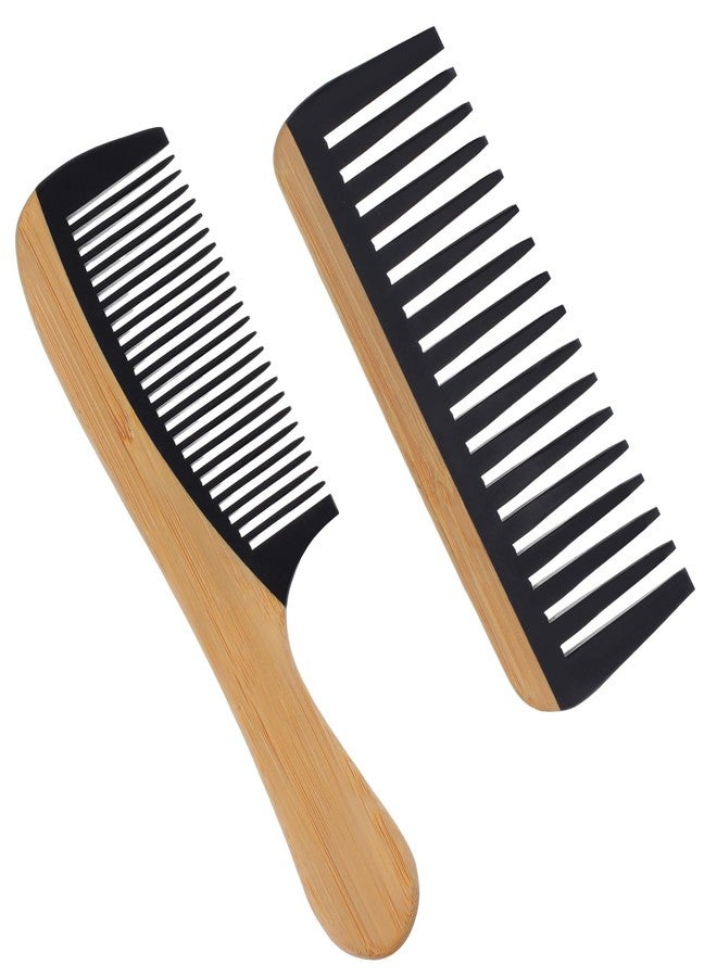 ValueBargain 2Pcs Bamboo Wide Tooth Comb, Bamboo Fine & Wide Tooth Comb Anti-Static for Thick & Wavy Hair for Men Women Durable Eco-Friendly Natural Wood Finish, Ideal for Detangler Frizz Control - Image 1