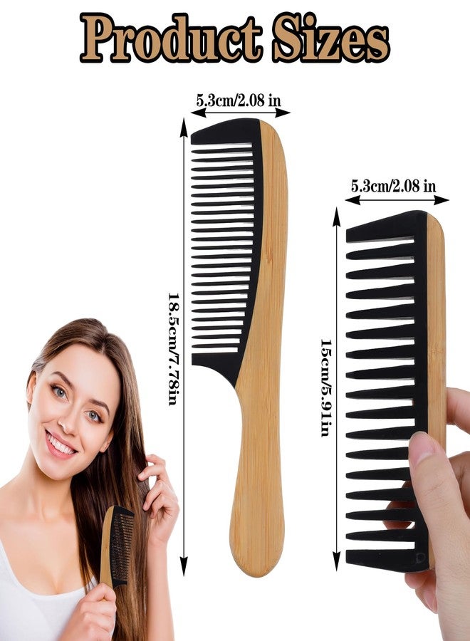 ValueBargain 2Pcs Bamboo Wide Tooth Comb, Bamboo Fine & Wide Tooth Comb Anti-Static for Thick & Wavy Hair for Men Women Durable Eco-Friendly Natural Wood Finish, Ideal for Detangler Frizz Control - Image 2