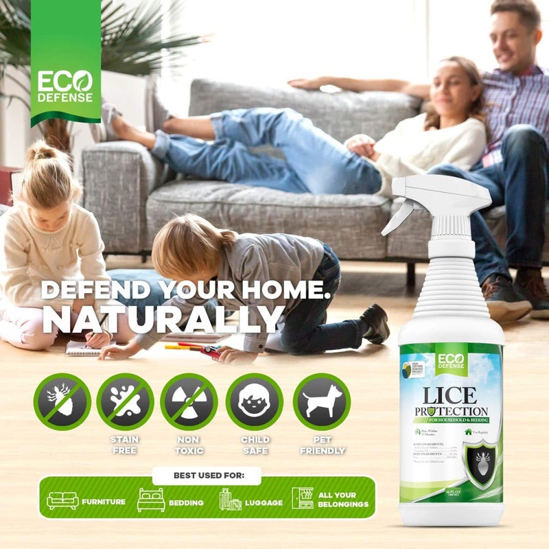 Eco Defense رذاذ مكافحة القمل المعتمد من وزارة الزراعة الأمريكية للأثاث والمفروشات والمنزل - علاج طبيعي قوي إضافي - يساعد في الحفاظ على المنزل خالياً من القمل - Image 2