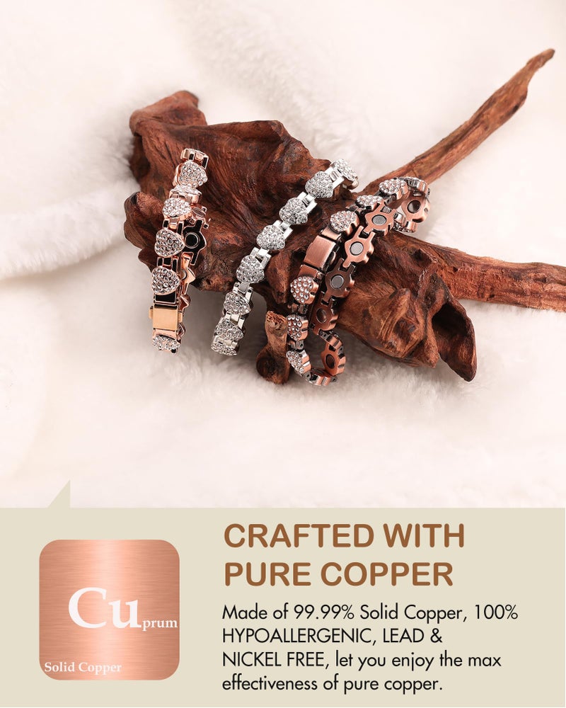 Feraco Copper Bracelets for Women, Ultra Strength Magnetic Bracelet with 3800 Gauss Neodymium Magnets & Dazzling Cubic Zirconia, Pure Copper Jewelry Gift, Heart Shape (Rose Gold) - Image 5