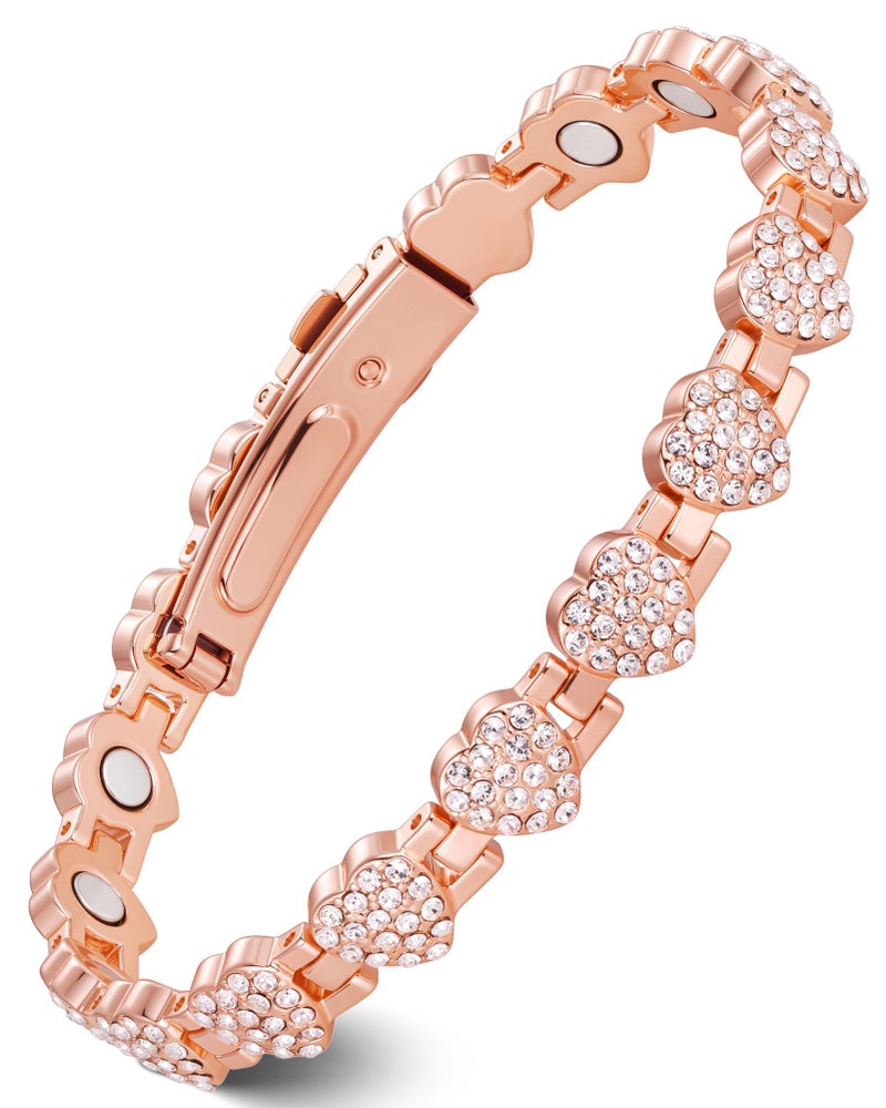 Feraco Copper Bracelets for Women, Ultra Strength Magnetic Bracelet with 3800 Gauss Neodymium Magnets & Dazzling Cubic Zirconia, Pure Copper Jewelry Gift, Heart Shape (Rose Gold) - Image 1
