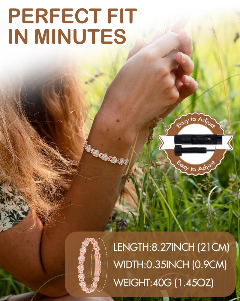 Feraco Copper Bracelets for Women, Ultra Strength Magnetic Bracelet with 3800 Gauss Neodymium Magnets & Dazzling Cubic Zirconia, Pure Copper Jewelry Gift, Heart Shape (Rose Gold) - Image 3