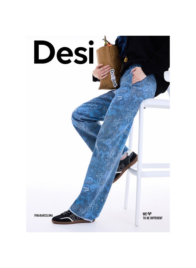 DESIGUAL 25 مجموعة جديدة لخريف-شتاء طباعة الدانتيل تويل متعددة الأزرار مزينة سراويل نسائية كاجوال - Image 4