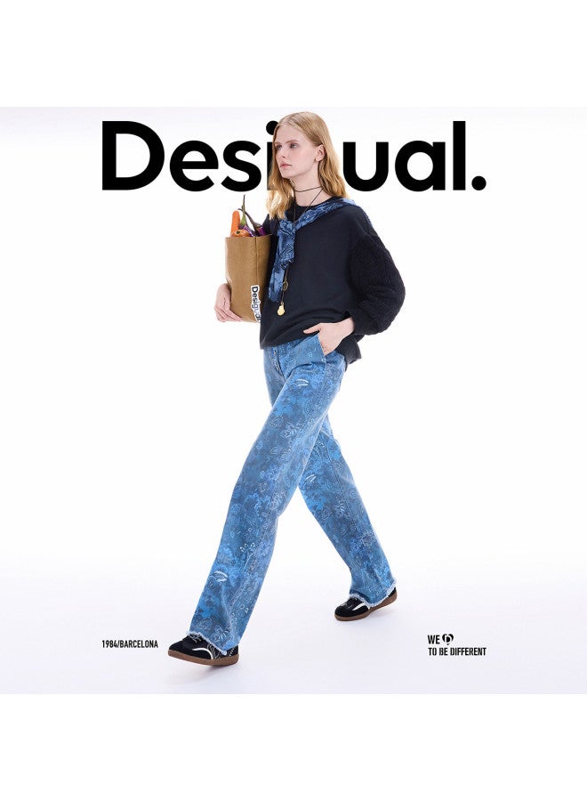 DESIGUAL 25 مجموعة جديدة لخريف-شتاء طباعة الدانتيل تويل متعددة الأزرار مزينة سراويل نسائية كاجوال - Image 3