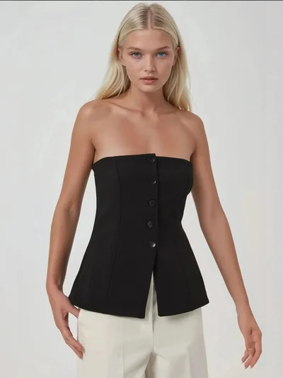 HICCUP Strapless Buttoned Fitted Top