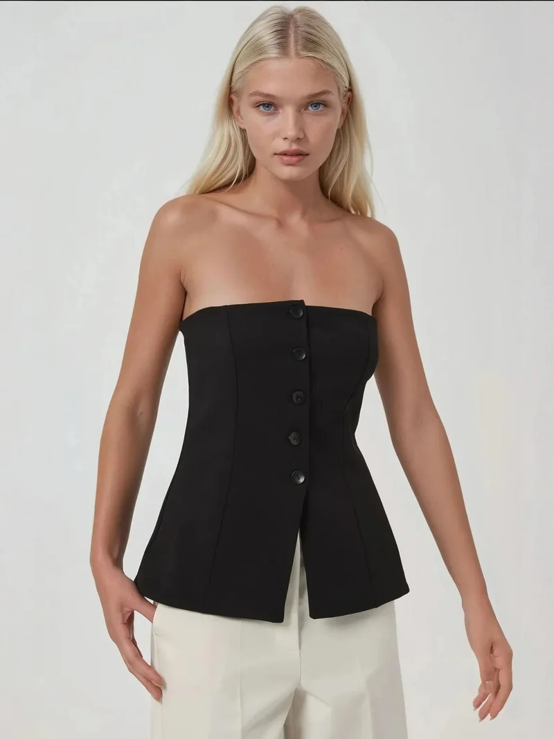 HICCUP Strapless Buttoned Fitted Top