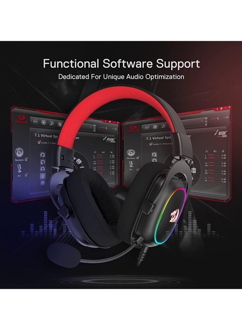 Redragon H510 Zeus Wired Gaming Headset - 7.1 Surround Sound - Memory Foam Earpads - 53 mm Drivers - Detachable Microphone - Multiplatform Headset (RGB) Headphones Headset - Image 3