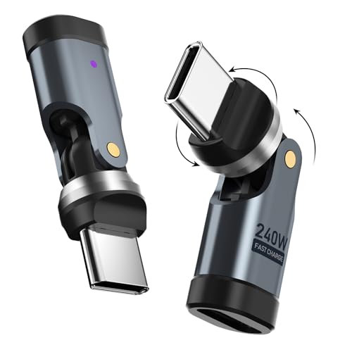MAXAUX USB C 90 Degree Adapter [2-Pack], 240W PD USBC Right Angle Connector, 360° & 180° Rotatable USB C Extension Adapter for MacBook, iPad, iPhone 17/16/15, Galaxy, Tablet, Laptop - Image 1