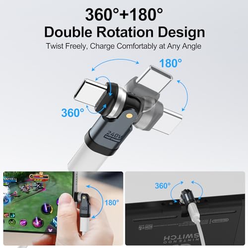 MAXAUX USB C 90 Degree Adapter [2-Pack], 240W PD USBC Right Angle Connector, 360° & 180° Rotatable USB C Extension Adapter for MacBook, iPad, iPhone 17/16/15, Galaxy, Tablet, Laptop - Image 5