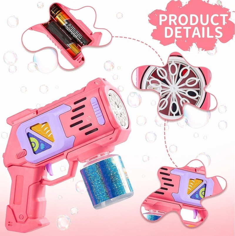 O2. Colorful Automatic Bubble Gun with LED Light & Sound – Kids Bubble Blaster Toy – Continuous Bubble Stream – Includes Bubble Solution Bottle - Image 4