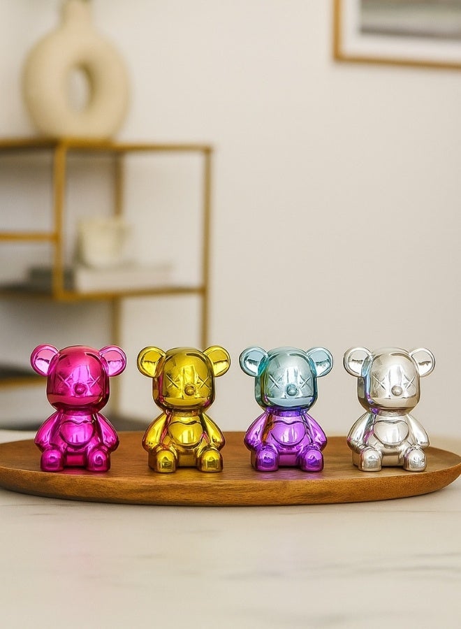 Happy Home Modern home decor bear to be placed on tables, shelves, consoles or cabinets to add an aesthetic touch to your home, kitchen, office, shelf, table and cabinet (4 pieces - Multicolor) - Image 1