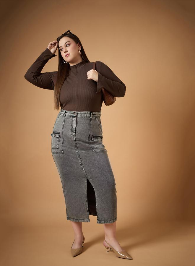 ساسافراس توب برقبة عالية بسحاب أمامي من نسيج مضلع بمقاس كبير - Image 4