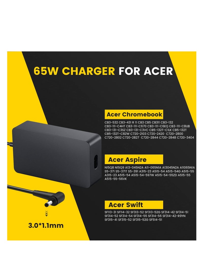Generic 65W 45W Laptop Charger for Acer Chromebook CB3 CB5 CB3-111 CB3-131 CB3-132 CB3-431 CB3-531 CB3-532 CB5-132T CB5-571 C740 C720 C720p C738T C731 Aspire N15Q10 N15Q9 N15Q8 N16P1 N19H1 Laptop Power Supply  - Image 2