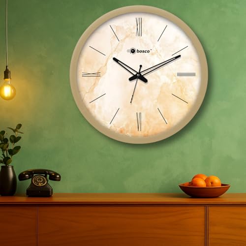 Bosco Modern Non Ticking Silent Marble Design Face, Gold Frame 30 CM Round Wall Clock for Home, Living Room, Bed Room, Office and Kitchen - Image 1