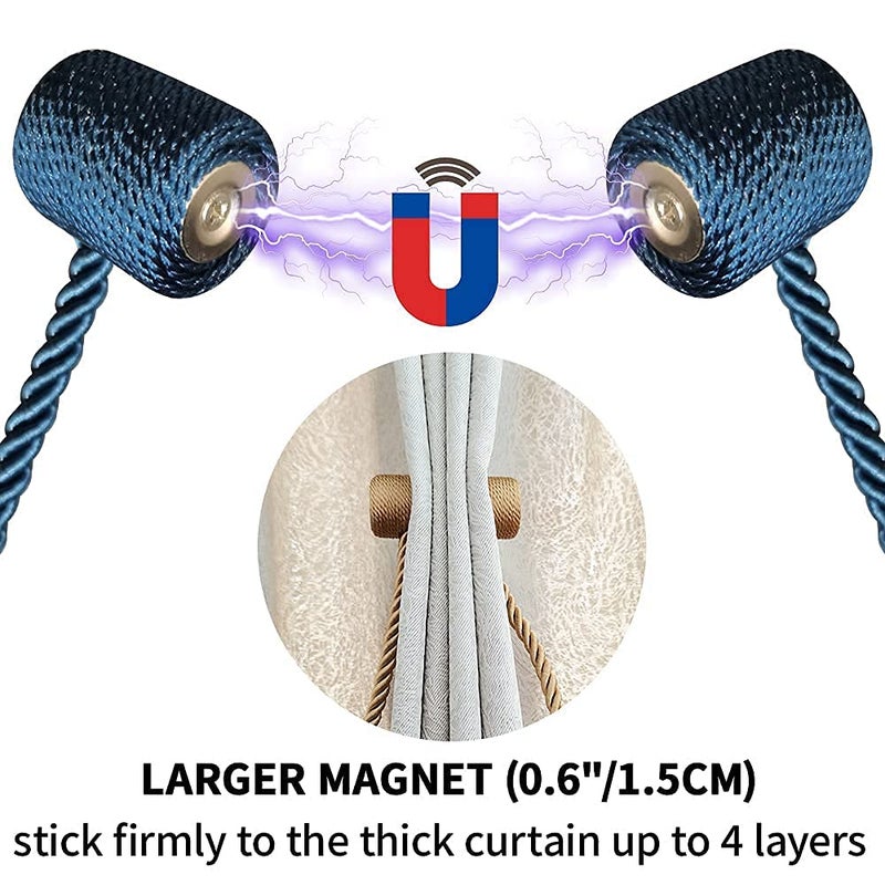 XDerlin 2Pack Magnetic Curtain Holdbacks Modern Upgrade Strong 16Inch Rope Ties New Twisted Handmade Rope Holdback Style Decorative Drapery Tie Backs For Home Office Window Draperies (Dark Coffee) - Image 3