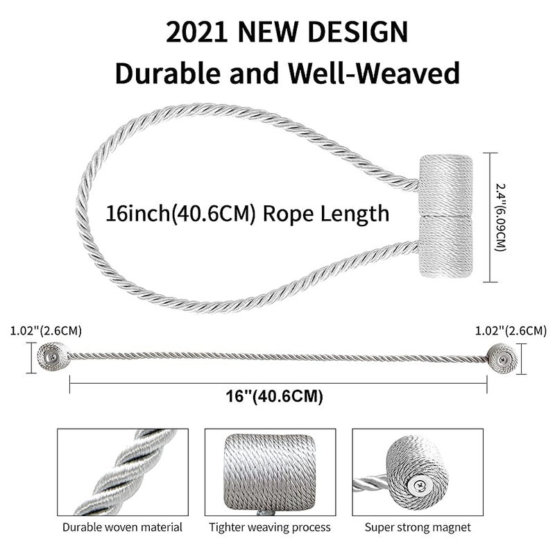 XDerlin 2Pack Magnetic Curtain Holdbacks Modern Upgrade Strong 16Inch Rope Ties New Twisted Handmade Rope Holdback Style Decorative Drapery Tie Backs For Home Office Window Draperies (Dark Coffee) - Image 2