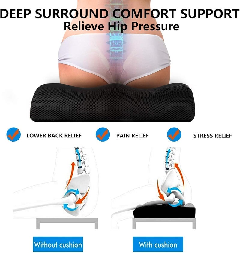 YOUFI Extra Thick Large Seat Cushion with Extra Cover, Gel Memory Foam Cushion with Carry Handle Non Slip Bottom, Pain Relief Coccyx Cushion for Office Chair, 19''x17.5''x4'' (Black Cover) - Image 5