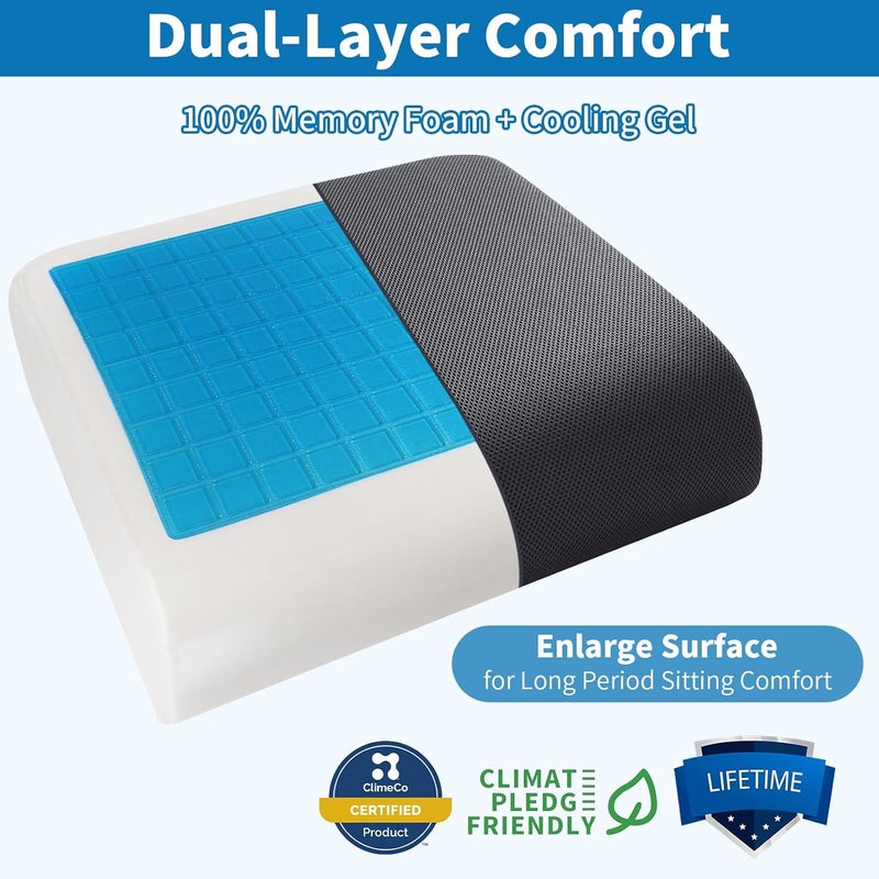 YOUFI Extra Thick Large Seat Cushion with Extra Cover, Gel Memory Foam Cushion with Carry Handle Non Slip Bottom, Pain Relief Coccyx Cushion for Office Chair, 19''x17.5''x4'' (Black Cover) - Image 2