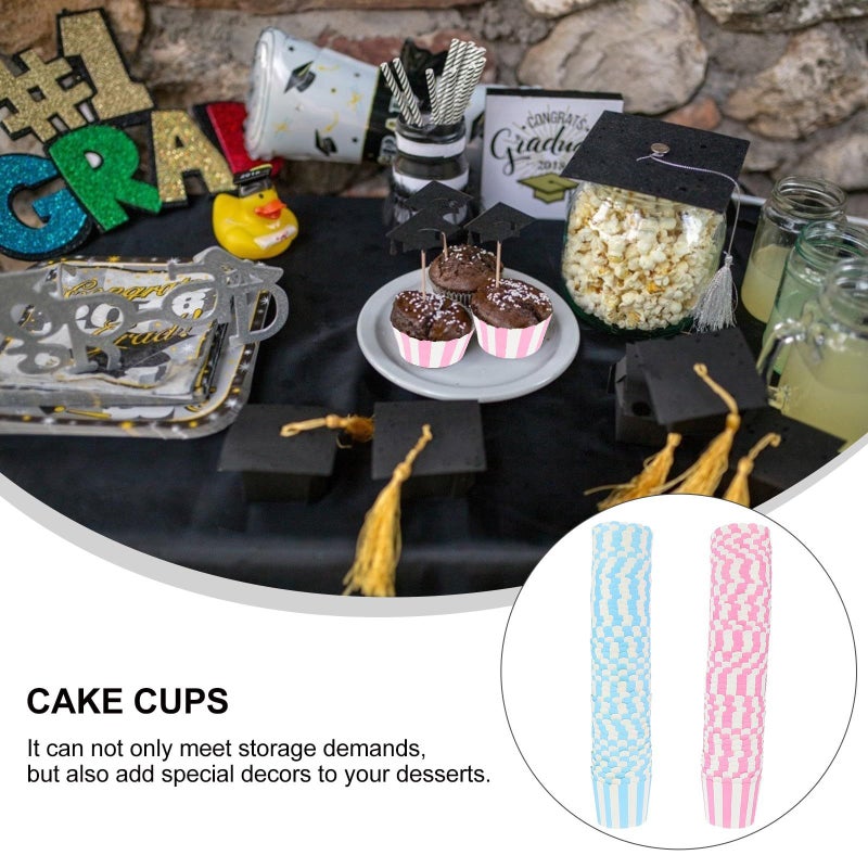 Baluue 100 Pcs Pink Blue Striped Paper Muffin Cups - Image 4