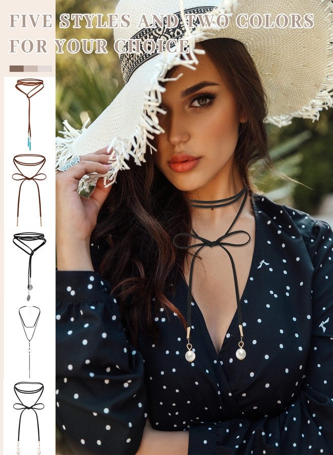 Sureio سوريو 6 قطع مجوهرات نسائية غربية قلادة رعاة البقر بوهيمية جلدية مخملية قلادة طويلة تشوكر تركواز مع حقيبة (غربية) - Image 5