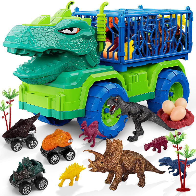 MindPal 19 in 1 Dinosaur Toys for Kids 35 57 Dinosaur Truck Set for Toddlers with 3 Pull Back Cars 8 Dino Figures Christmas and Birthday Gifts Toy for 3 4 5 6 7 Years Old Boys and Girls - Image 3