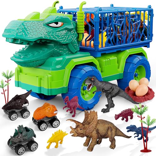 MindPal 19 in 1 Dinosaur Toys for Kids 35 57 Dinosaur Truck Set for Toddlers with 3 Pull Back Cars 8 Dino Figures Christmas and Birthday Gifts Toy for 3 4 5 6 7 Years Old Boys and Girls - Image 1