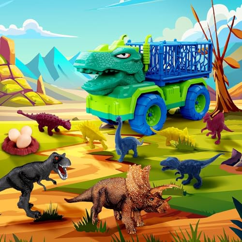 MindPal 19 in 1 Dinosaur Toys for Kids 35 57 Dinosaur Truck Set for Toddlers with 3 Pull Back Cars 8 Dino Figures Christmas and Birthday Gifts Toy for 3 4 5 6 7 Years Old Boys and Girls - Image 5