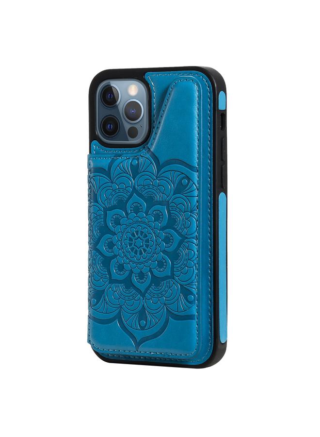 زبون جراب لهاتف iPhone 12 / 12 Pro بنمط نقش الزهور، جراب واقٍ مقاوم للصدمات مع حامل وفتحات للبطاقات وإطار للصور - Image 2