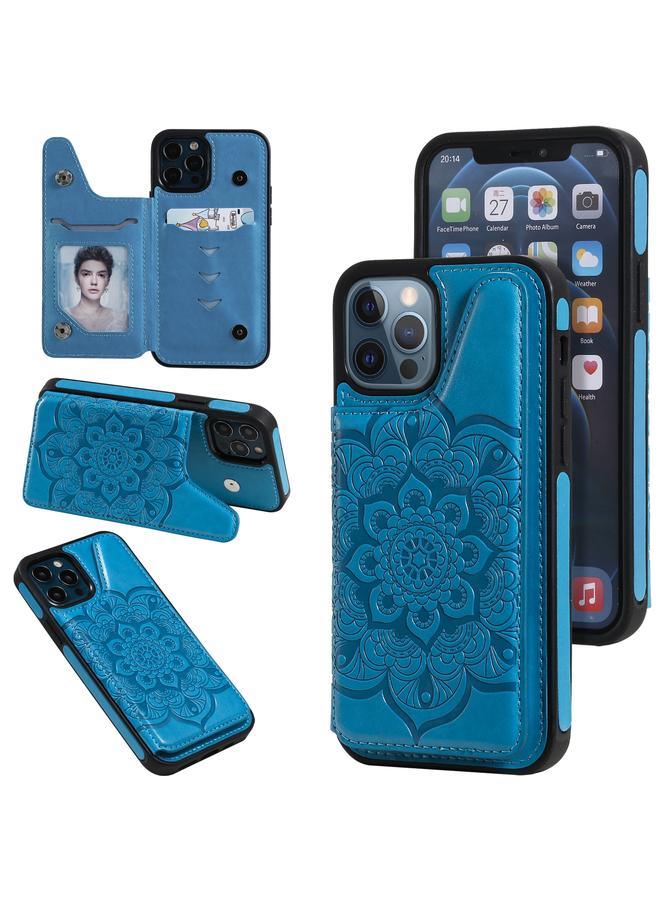 زبون جراب لهاتف iPhone 12 / 12 Pro بنمط نقش الزهور، جراب واقٍ مقاوم للصدمات مع حامل وفتحات للبطاقات وإطار للصور - Image 1