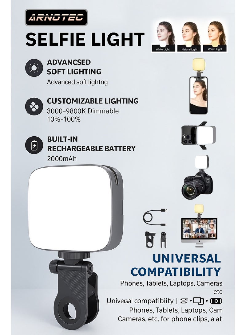 ARNOTEC Selfie Light, Phone Light with Front & Back Clip, 3000-9900K Dimmable LED Portable Light, 2000mAh Rechargeable Video Light for Phone, Camera, Laptop, TikTok, Makeup, Live Stream, Vlog - Image 1