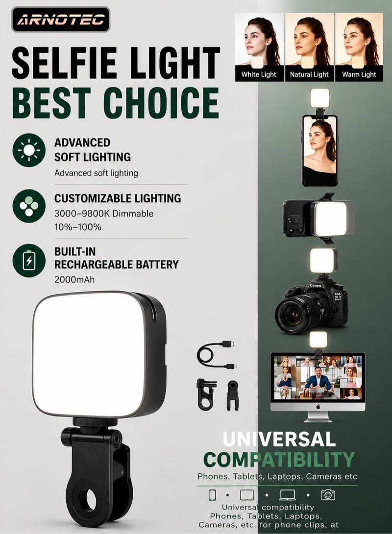 ARNOTEC Selfie Light, Phone Light with Front & Back Clip, 3000-9900K Dimmable LED Portable Light, 2000mAh Rechargeable Video Light for Phone, Camera, Laptop, TikTok, Makeup, Live Stream, Vlog - Image 2