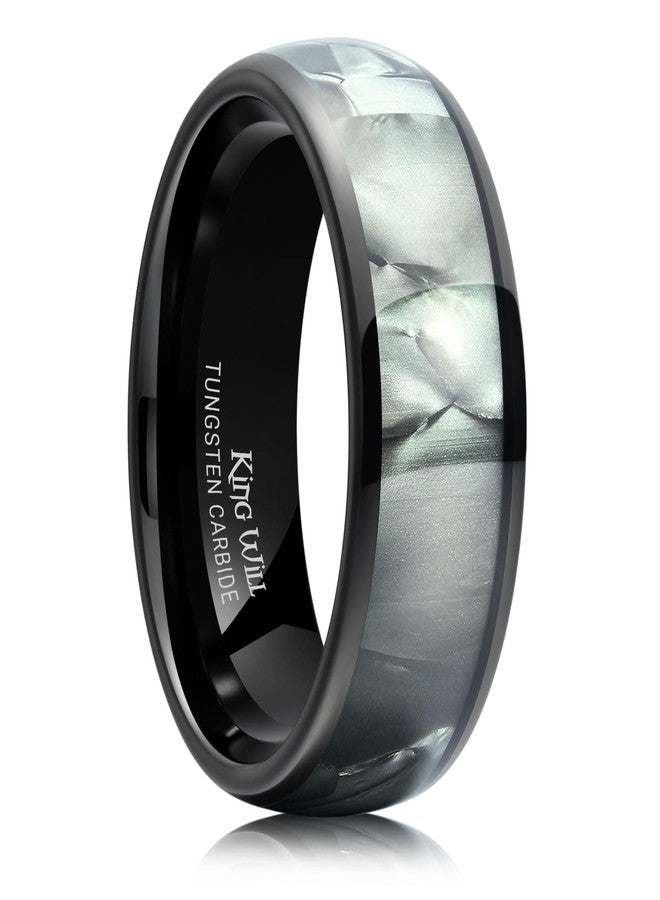 King Will 8mm Tungsten Carbide Rings for Men Women Black Mens Wedding Band with Colorful Shell Inlay Domed Edge Polished Finish Casual Engagement Rings Comfort Size, Grey Size 13 - Image 1