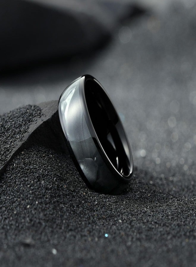 King Will 8mm Tungsten Carbide Rings for Men Women Black Mens Wedding Band with Colorful Shell Inlay Domed Edge Polished Finish Casual Engagement Rings Comfort Size, Grey Size 13 - Image 3