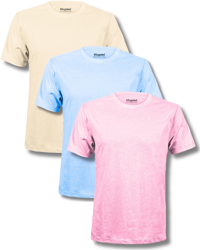 Kingsted Men's T-Shirts Pack - Royally Comfortable - Super Soft Cotton Blend - Short Sleeve Tagless Crewneck - Plain Colored Classic Tees (3 Pack, Dandy, Large) - Image 1
