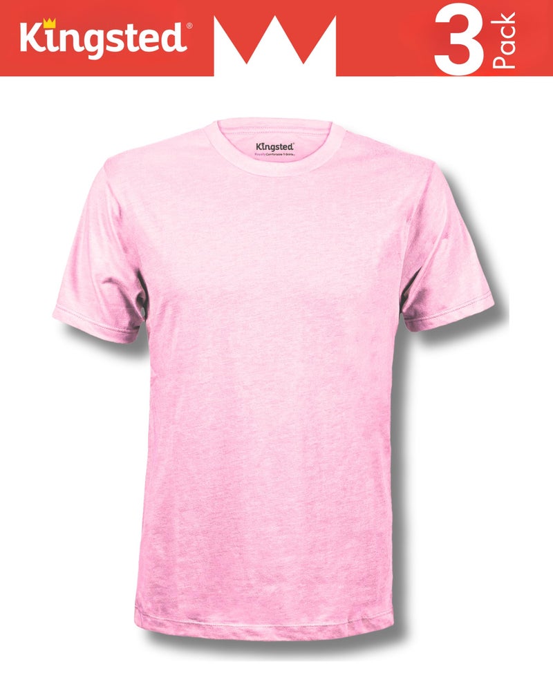 Kingsted Men's T-Shirts Pack - Royally Comfortable - Super Soft Cotton Blend - Short Sleeve Tagless Crewneck - Plain Colored Classic Tees (3 Pack, Dandy, Large) - Image 3
