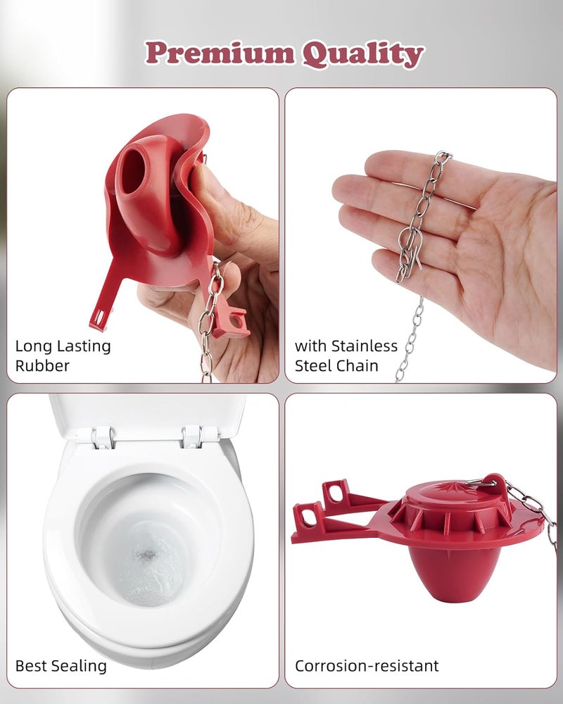 Hibbent Universal Front Mount Toilet Handle Replacement Kit with 2-inch Universal Toilet Flapper, Stainless Steel Flapper Chains, Matte Black Toilet Trip Lever and Red Toilet Flapper Replacement Kit - Image 4