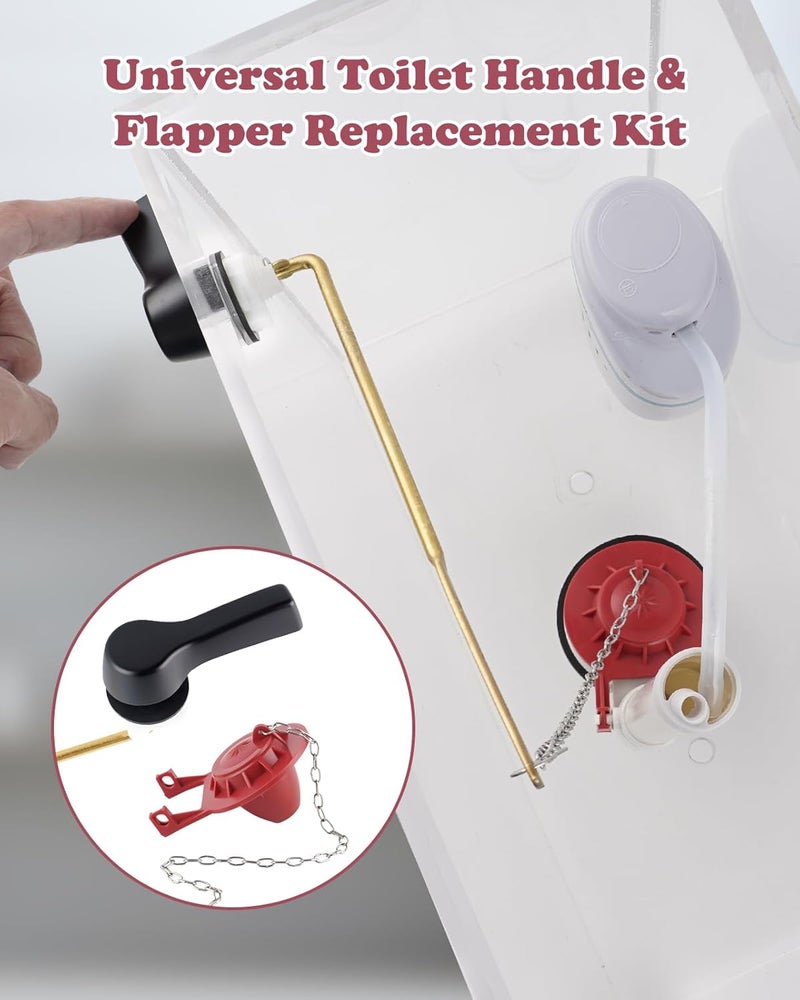 Hibbent Universal Front Mount Toilet Handle Replacement Kit with 2-inch Universal Toilet Flapper, Stainless Steel Flapper Chains, Matte Black Toilet Trip Lever and Red Toilet Flapper Replacement Kit - Image 3