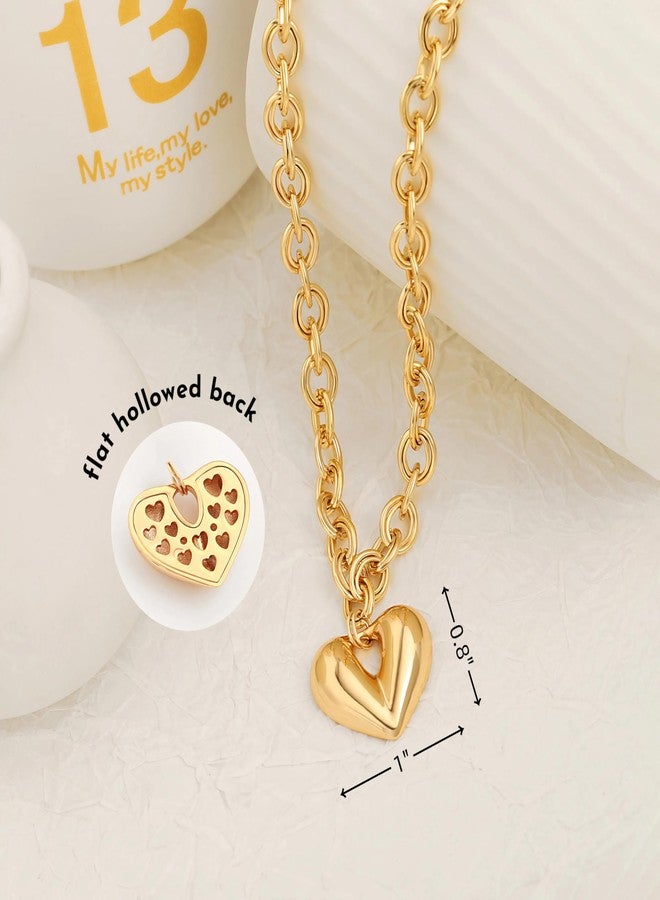 PEARLADA Chunky Gold Heart Necklace for Women, Y2K Statement Necklace with Puffy Heart Pendant, Trendy Thick Gold Chain Jewelry Adjustable - Image 4