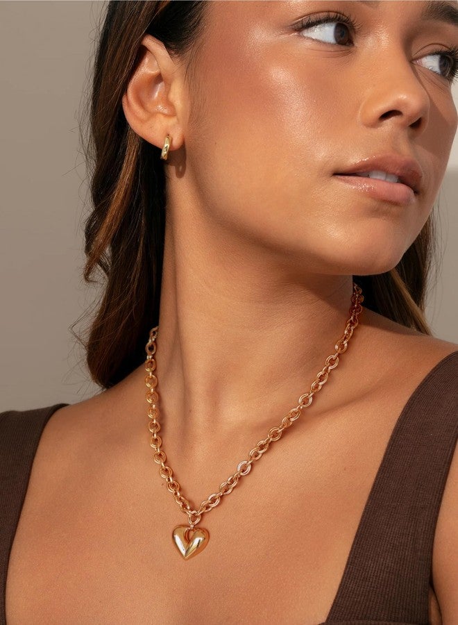 PEARLADA Chunky Gold Heart Necklace for Women, Y2K Statement Necklace with Puffy Heart Pendant, Trendy Thick Gold Chain Jewelry Adjustable - Image 3