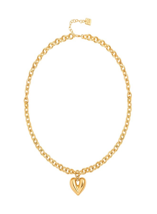 PEARLADA Chunky Gold Heart Necklace for Women, Y2K Statement Necklace with Puffy Heart Pendant, Trendy Thick Gold Chain Jewelry Adjustable - Image 1