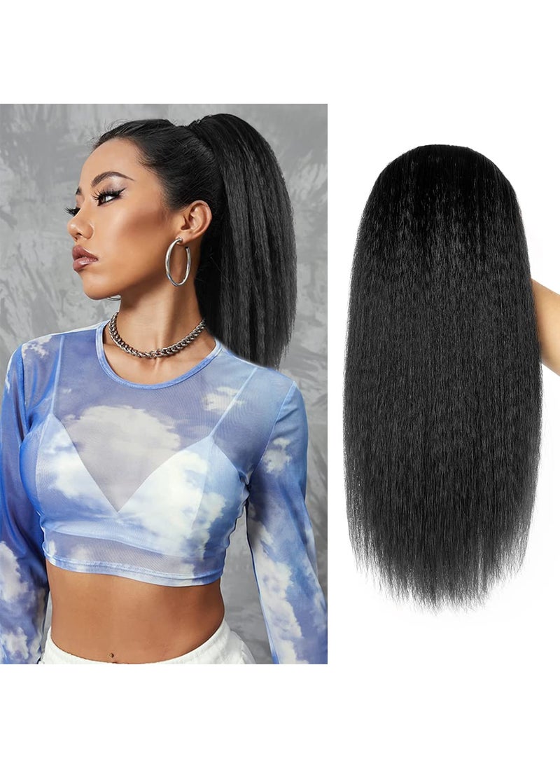 MODSIGHT Yaki Straight Ponytail Extension for Black Women 14 Inch Black Fluffy Thick Synthetic Yaki Ponytails Drawstring Yaki Ponytail for Black Women Girls Natural Black 1B 