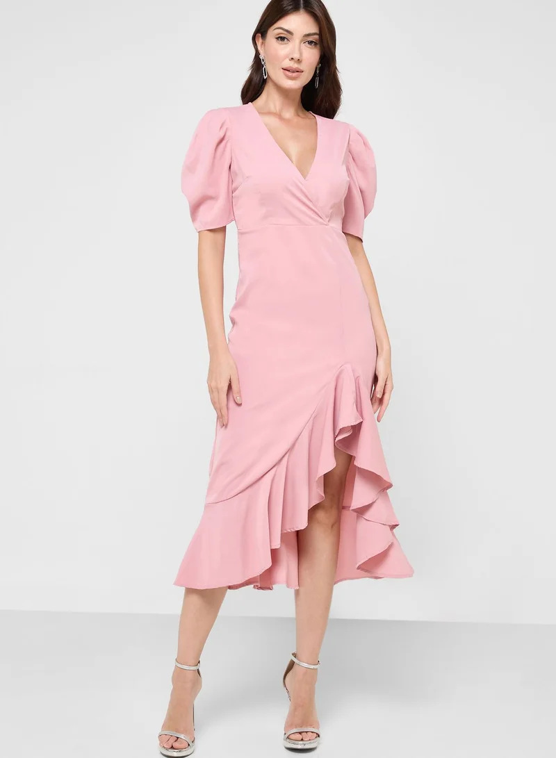 boohoo High Low Puff Sleeve Dress