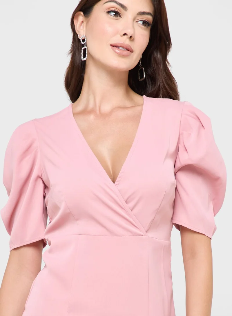 boohoo High Low Puff Sleeve Dress