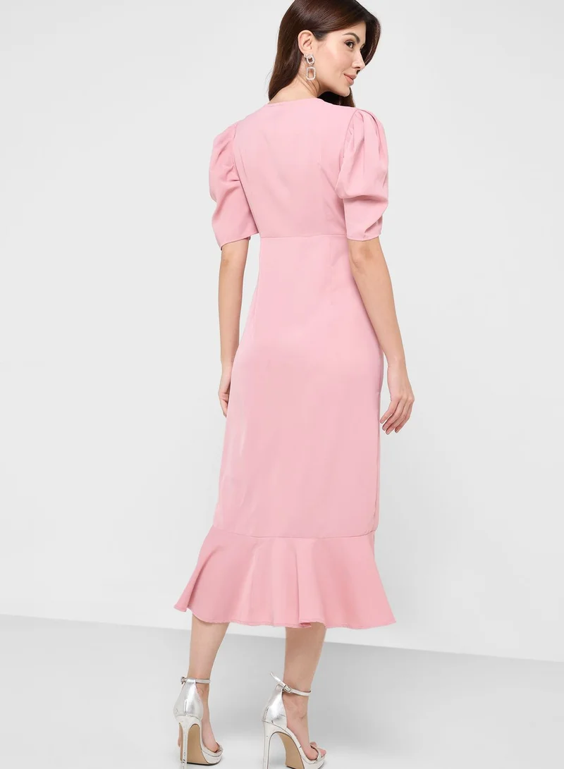 boohoo High Low Puff Sleeve Dress